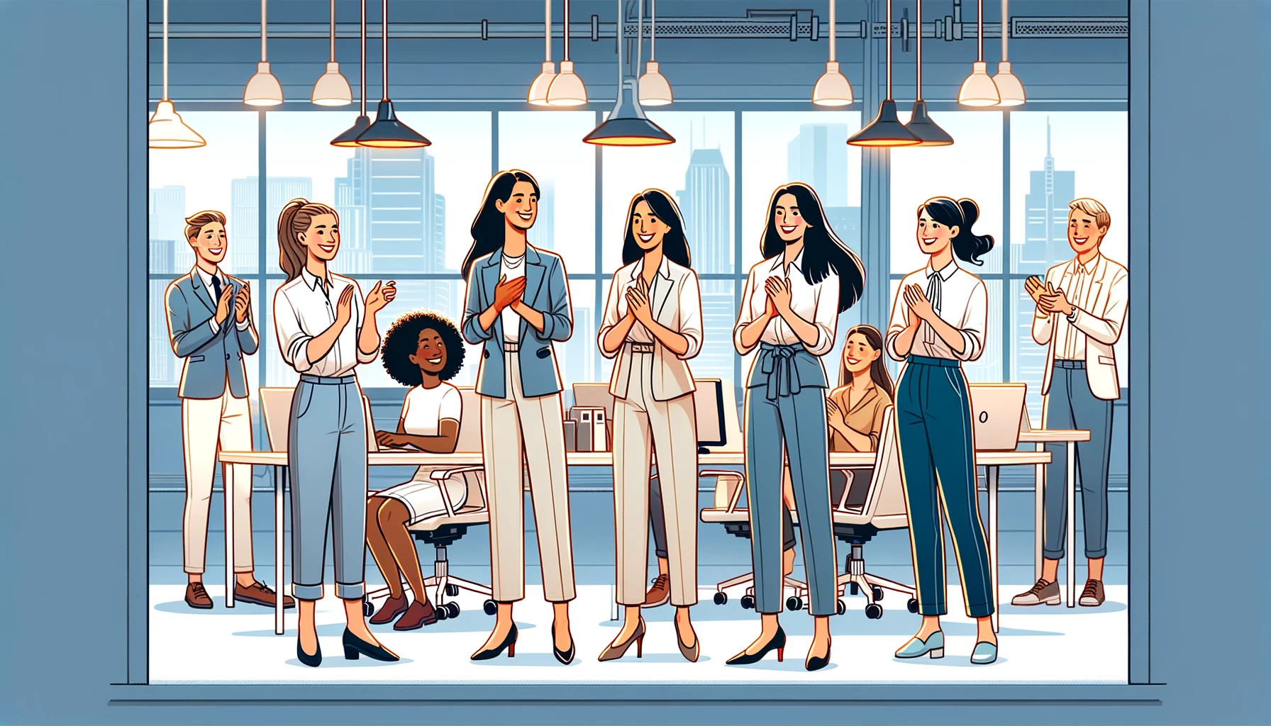 Group of people in business clothes applauding - illustration